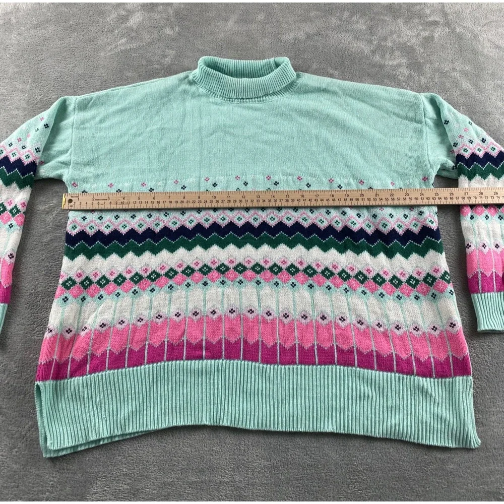 Crown & Ivy Womens Mint Green Fair Isle Mock Neck Knit Sweater Size Medium